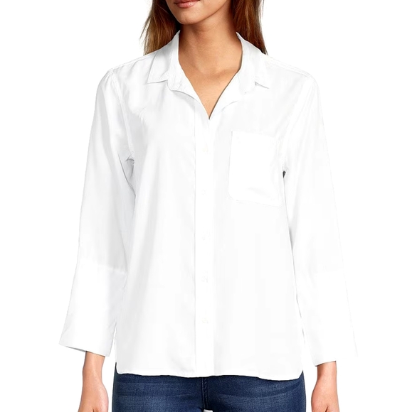 Chelsea & Violet Tencel Point Collar 3/4 Sleeve Shirttail Hem Button Front Shirt - Picture 5 of 7